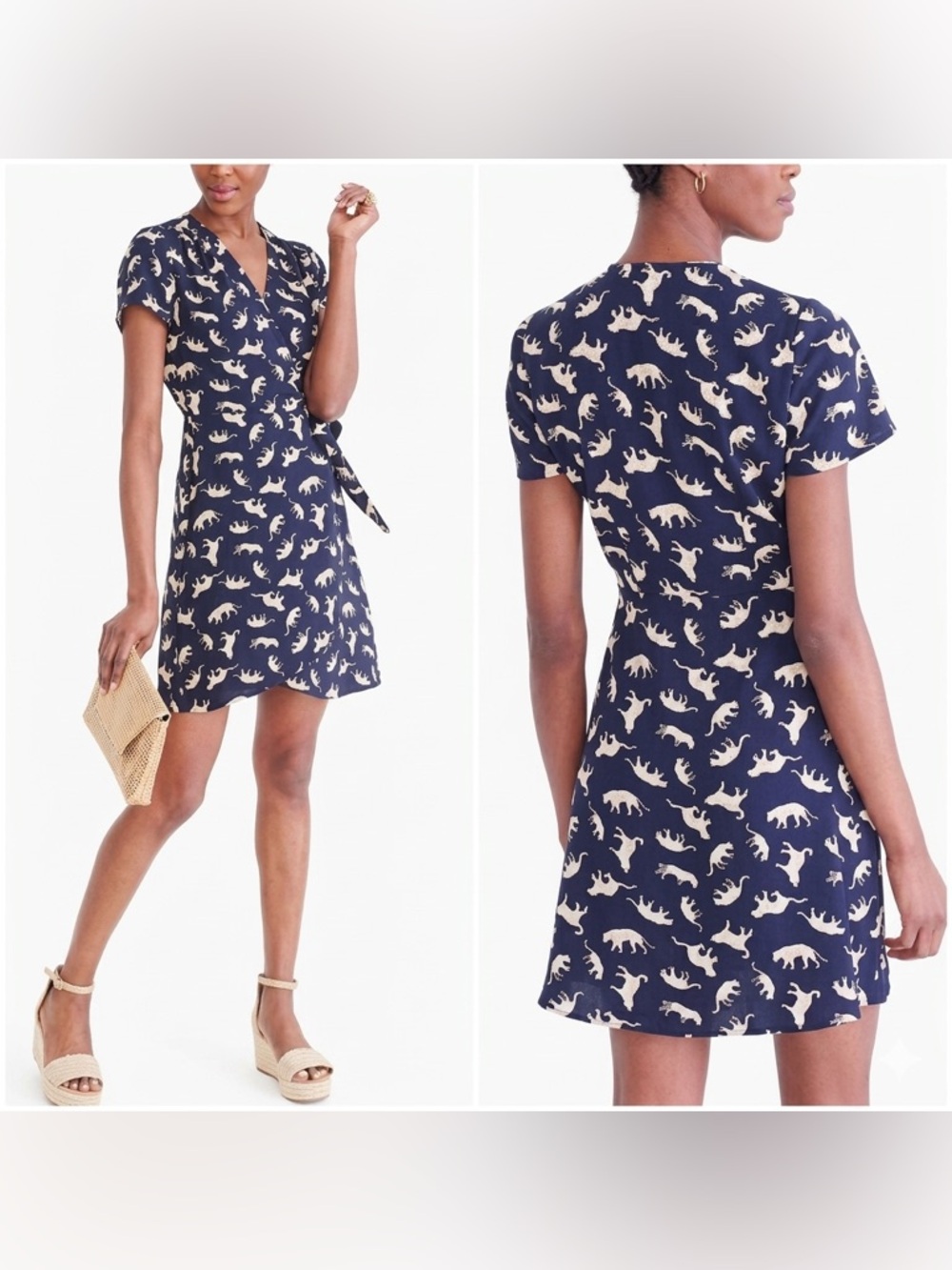 J.Crew Navy Blue Leopard Print Wrap Dress Size 8